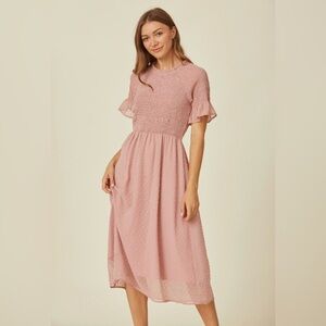 PomPom Flare Smocked Midi Dress